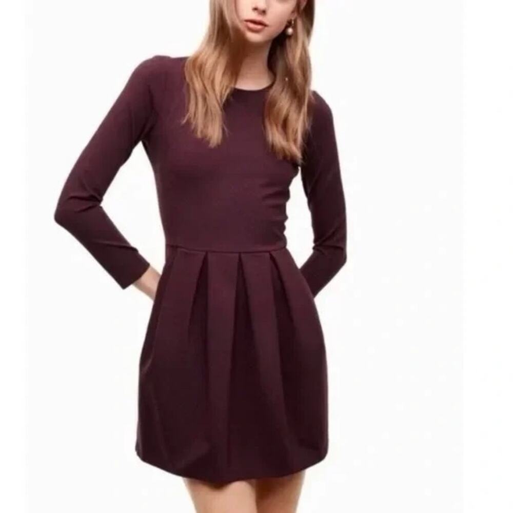 Aritzia Sunday Best Long Sleeve Pleated Fit & Flare Mini Dress Size 2